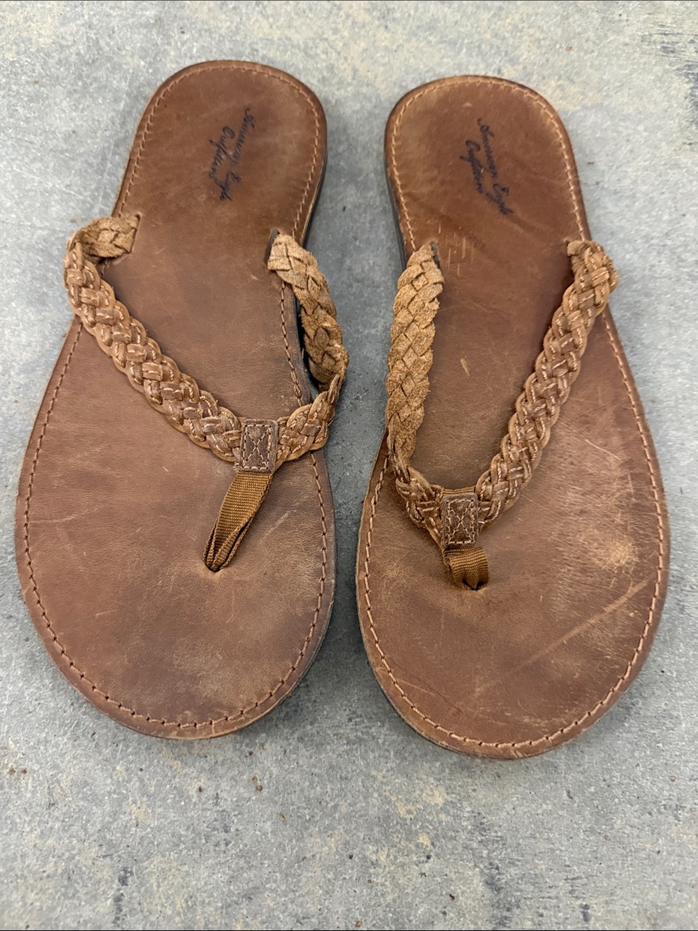 American Eagle Outfitters Brown Braided Leather Thong Sandals